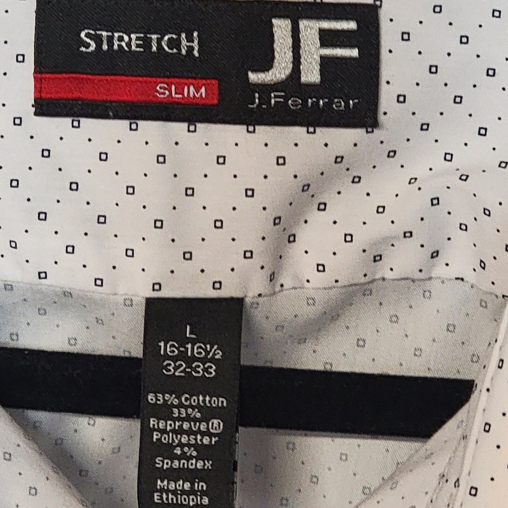 JF J.Ferrar Men's White Patterned Dress Shirt Size Large - Picture 5 of 11